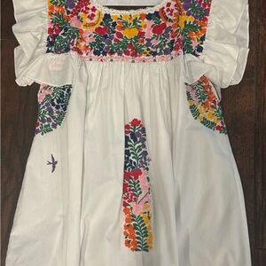 Mi Golondrina White Blouse with Multicolor Embroidery